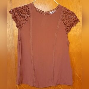 H&M Orange Cropped Embellished Cap Sleeve Blouse